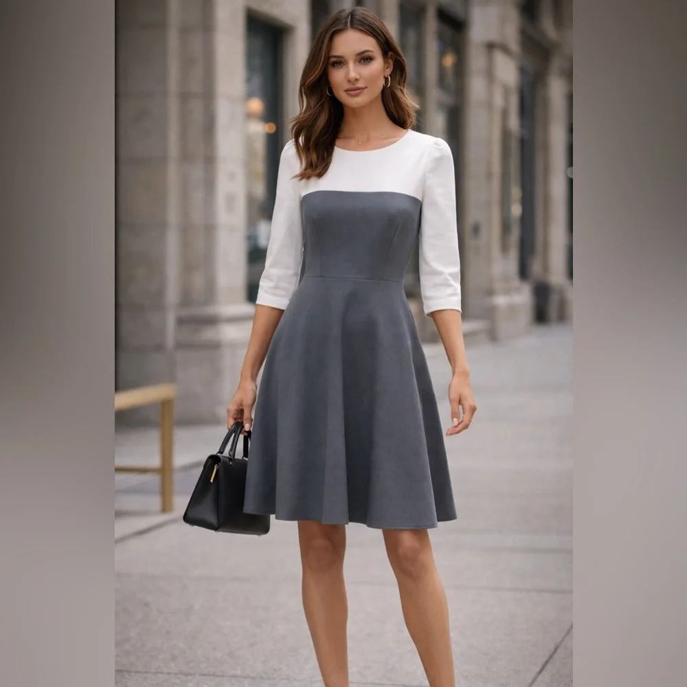 Kate‎ Spade Fit & Flare Dress Gray White Colorblock Knee-Length $348 MSRP Sz 6